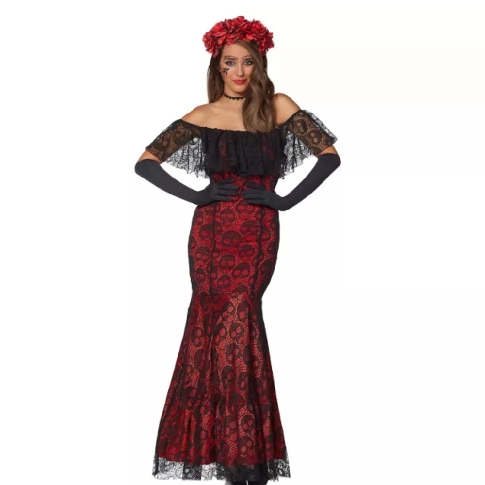 Spirit Red and Black Lace Maxi Dress for Halloween
